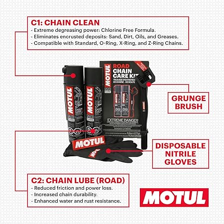 MOTUL 109767 Motorcycle Chain Clean Lube Kit C1 C2 Complete MC Care System Road Street