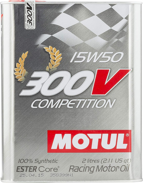 Motul 104244 300V 15W-50 Competition Synthetic Racing Oil 2 Liter Tin Can