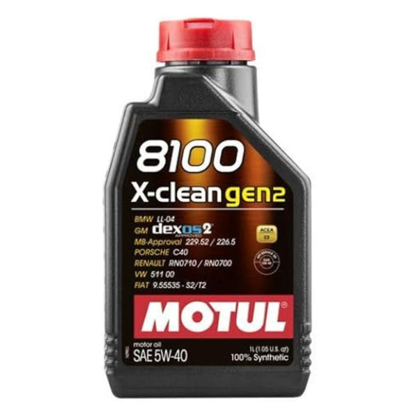 Motul 8100 X-Clean Gen2 SAE 5W40 100% Synthetic Motor Oil (1 Liter)